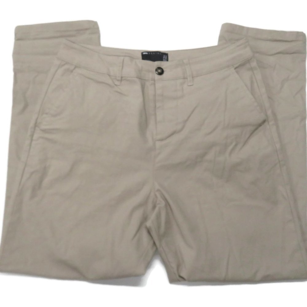 Asos Chino Pants Mens 29 x 27 Khaki‎ Cropped Stretch Button Fly
